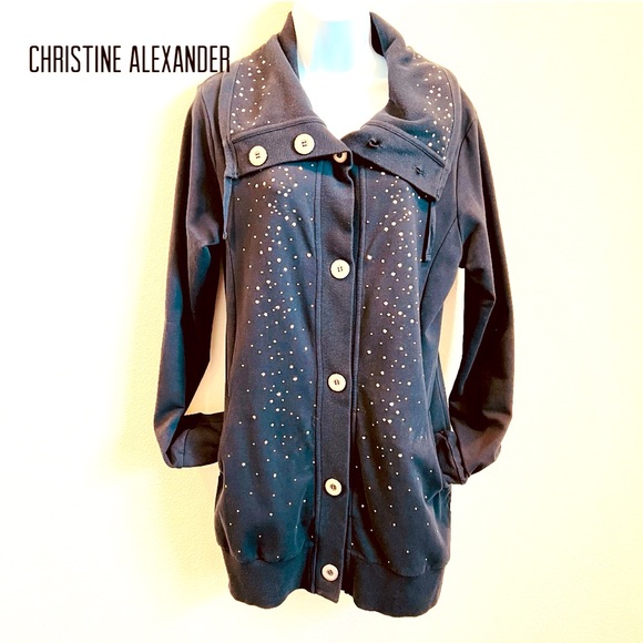 Christine Alexander Sweaters - Christine Alexander women black embellish cardigan button front, pockets Sz M